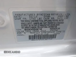 2013 Nissan Versa SV with VIN 3N1CN7AP2DL887745, listed as a IAAI auction lot 42749439 with 177,320 mi miles and . Bid and sale history available at DreamBid. Image 9.