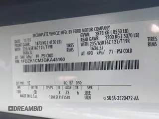 2016 Ford Transit XL с VIN 1FDZK1CM3GKA45160, выставлен на аукционе IAAI как лот 41859354 с пробегом 127 597 миль миль и . История ставок и продаж доступна на DreamBid. Изображение 9.