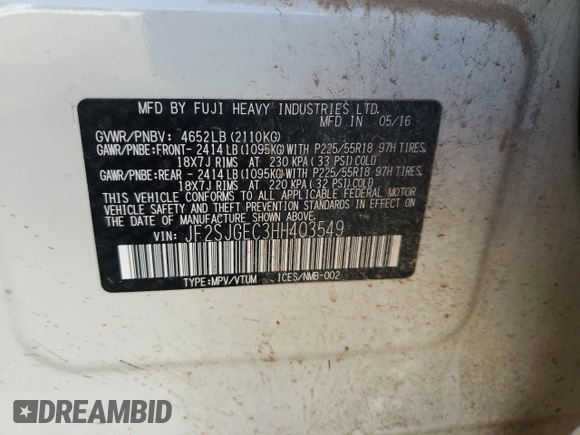 2017 Subaru Forester Premium with VIN JF2SJGEC3HH403549, listed as a Copart auction lot 88699775 with 0 mi miles and Salvage Title. Bid and sale history available at carsss.com. Image 14.