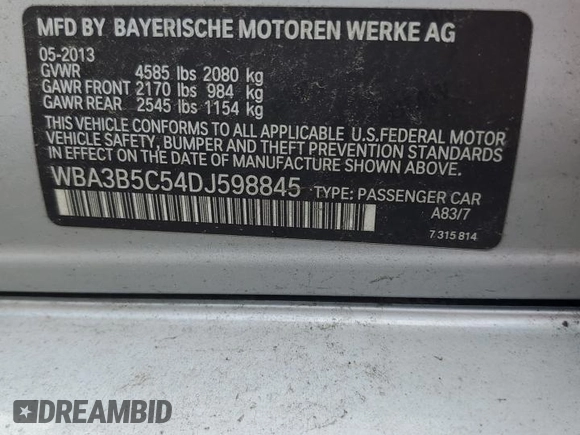 2013 BMW 3 Series 328i xDrive z VIN WBA3B5C54DJ598845, wystawiony jako Copart lot #62359705 z przebiegiem 116 699 mil mil oraz Szkoda całkowita • Salvage title. Historia ofert i sprzedaży dostępna na DreamBid. Obrazek 12.