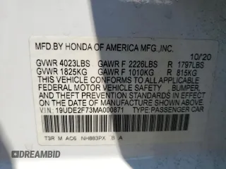 2021 Acura ILX w/Premium Package with VIN 19UDE2F73MA000871, listed as a Copart auction lot 57176843 with 10,206 mi miles. Bid and sale history available at carsss.com. Image 12.