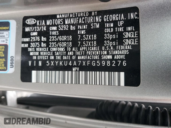 2015 Kia Sorento EX with VIN 5XYKU4A7XFG598276, listed as a Copart auction lot 44856095 with 0 mi miles and Clean Title. Bid and sale history available at carsss.com. Image 12.