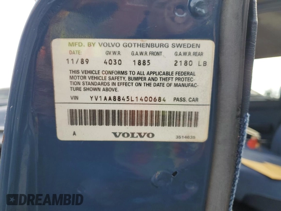 1990 Volvo 240 с VIN YV1AA8845L1400684, выставлен на аукционе Copart как лот 49742045 с пробегом 182 643 миль миль и Чистый • Clean title. История ставок и продаж доступна на DreamBid. Изображение 12.