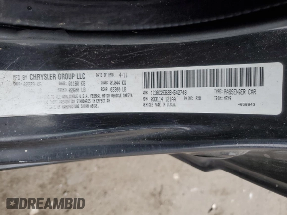 2011 Chrysler 200 Touring with VIN 1C3BC2EB2BN542748, listed as a Copart auction lot 83537564 with 109,228 mi miles and Salvage Title. Bid and sale history available at carsss.com. Image 12.