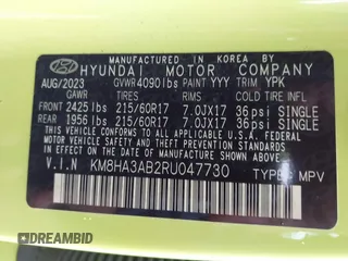 2024 Hyundai Kona SE with VIN KM8HA3AB2RU047730, listed as a IAAI auction lot 41405548 with 8,380 mi miles. Bid and sale history available at carsss.com. Image 9.
