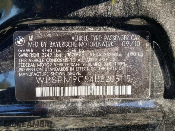 2011 BMW M3 z VIN WBSPM9C54BE203115, wystawiony jako Copart lot #54583324 z przebiegiem Nie podano mil oraz Szkody całkowita. Historia ofert i sprzedaży dostępna na DreamBid. Obrazek 14.
