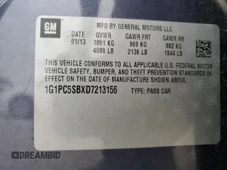 2013 Chevrolet Cruze 1LT with VIN 1G1PC5SBXD7213156, listed as a Copart auction lot 49092934 with 77,541 mi miles and Salvage Title. Bid and sale history available at carsss.com. Image 12.