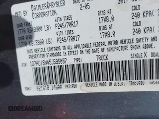 2005 Dodge 1500 ST with VIN 1D7HU18N45J595097, listed as a IAAI auction lot 42181561 with 151,055 mi miles and . Bid and sale history available at carsss.com. Image 9.