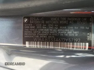 2001 BMW 3 Series 325Ci with VIN WBABS33461JY57192, listed as a Copart auction lot 83082904 with 189,529 mi miles and Salvage Title. Bid and sale history available at carsss.com. Image 15.