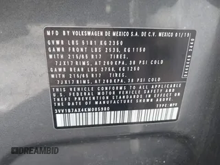 2019 Volkswagen Tiguan S с VIN 3VV1B7AX4KM085980, выставлен на аукционе IAAI как лот 42156717 с пробегом 103 104 миль миль и . История ставок и продаж доступна на DreamBid. Изображение 9.