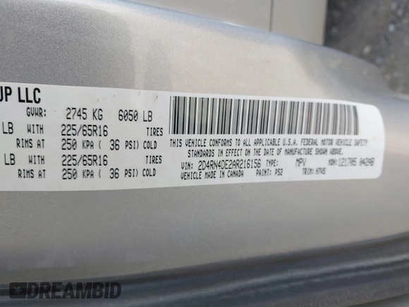 2010 Dodge Grand Caravan SE with VIN 2D4RN4DE2AR216156, listed as a IAAI auction lot 42143850 with 244,624 mi miles and . Bid and sale history available at DreamBid. Image 9.