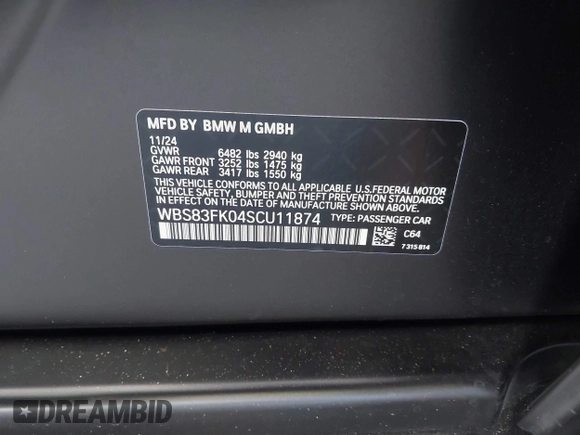 2025 BMW 5 Series with VIN WBS83FK04SCU11874, listed as a IAAI auction lot 42543784 with 4,517 mi miles and . Bid and sale history available at DreamBid. Image 9.