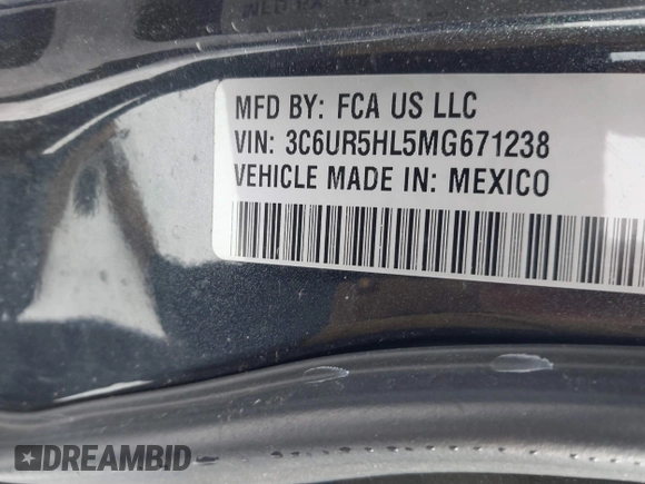2021 Ram 2500 Tradesman with VIN 3C6UR5HL5MG671238, listed as a IAAI auction lot 41404738 with 60,658 mi miles and . Bid and sale history available at DreamBid. Image 9.