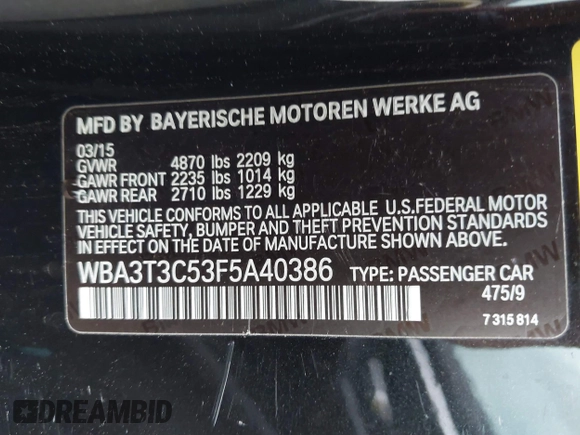 2015 BMW 4 Series 435i с VIN WBA3T3C53F5A40386, выставлен на аукционе IAAI как лот 41902850 с пробегом 73 904 миль миль и . История ставок и продаж доступна на DreamBid. Изображение 9.