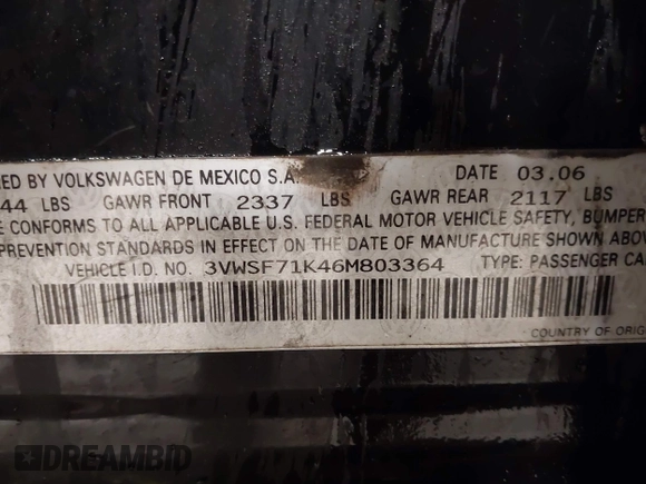 2006 Volkswagen Jetta 2.5L z VIN 3VWSF71K46M803364, wystawiony jako IAAI lot #42095403 z przebiegiem 140 573 mil mil oraz . Historia ofert i sprzedaży dostępna na DreamBid. Obrazek 9.