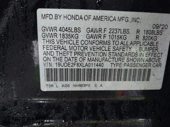 2020 Acura ILX Premium with VIN 19UDE2F8XLA011440, listed as a IAAI auction lot 42354269 with 61,280 mi miles and . Bid and sale history available at DreamBid. Image 9.