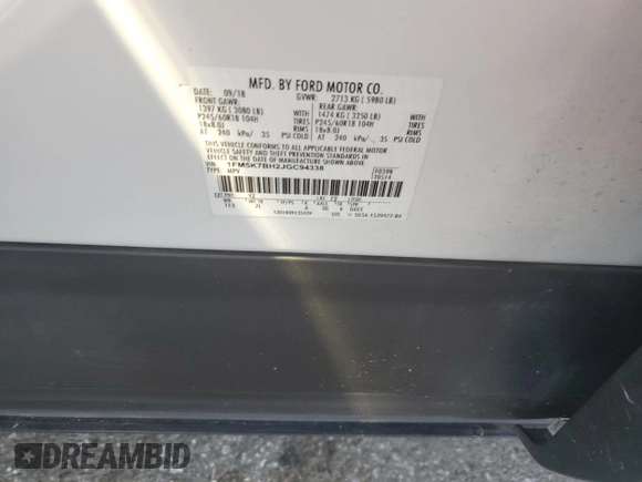 2018 Ford Explorer with VIN 1FM5K7BH2JGC94338, listed as a Copart auction lot 45710025 with 90,142 mi miles and Salvage title. Bid and sale history available at DreamBid. Image 13.