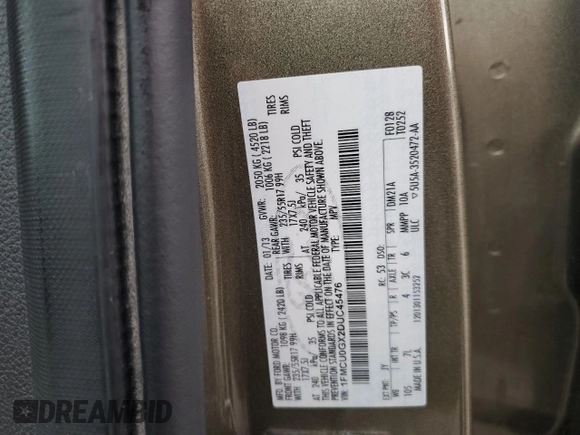 2013 Ford Escape SE with VIN 1FMCU0GX2DUC45476, listed as a Copart auction lot 51909325 with 91,185 mi miles and Salvage title. Bid and sale history available at DreamBid. Image 12.