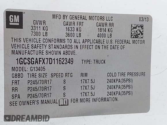2013 Chevrolet Express Cargo with VIN 1GCSGAFX7D1162349, listed as a IAAI auction lot 42610322 with 260,320 mi miles and . Bid and sale history available at DreamBid. Image 9.