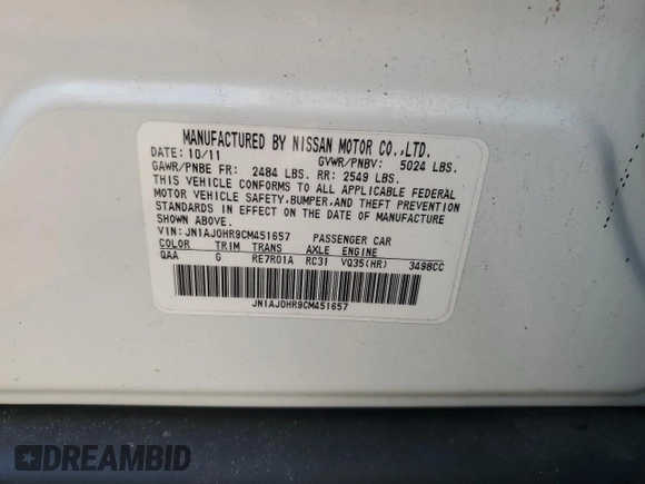 2012 Infiniti EX Journey with VIN JN1AJ0HR9CM451657, listed as a Copart auction lot 70306284 with 83,981 mi miles and Salvage Title. Bid and sale history available at carsss.com. Image 14.