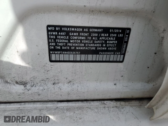 2014 Volkswagen CC R-Line with VIN WVWBP7AN4EE525757, listed as a Copart auction lot 55293795 with 124,890 mi miles and Salvage title. Bid and sale history available at DreamBid. Image 13.