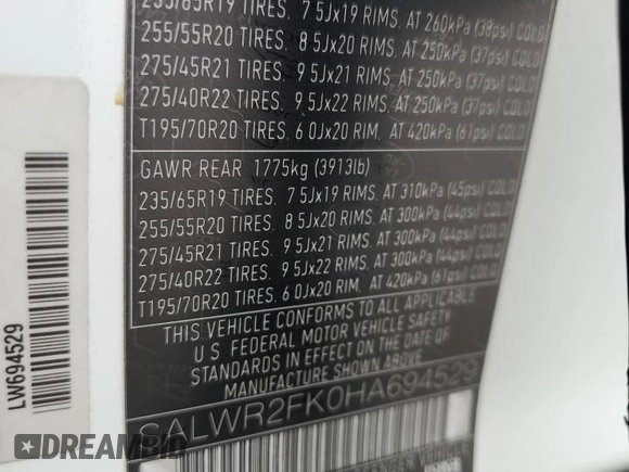 2017 Land Rover Range Rover Sport HSE z VIN SALWR2FK0HA694529, wystawiony jako Copart lot #56167675 z przebiegiem 72 775 mil mil oraz Szkoda całkowita • Salvage title. Historia ofert i sprzedaży dostępna na DreamBid. Obrazek 13.