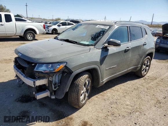 2020 Jeep Compass Limited with VIN 3C4NJDCB3LT167127, listed as a Copart auction lot 42777995 with 101,783 mi miles and Salvage Title. Bid and sale history available at carsss.com. Image 1.