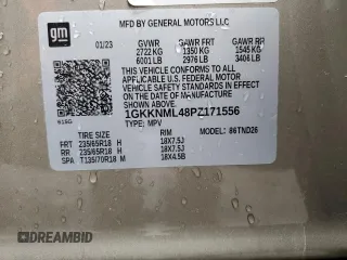 2023 GMC Acadia SLT with VIN 1GKKNML48PZ171556, listed as a Copart auction lot 88876595 with Not Provided miles and Non Repairable. Bid and sale history available at DreamBid. Image 13.