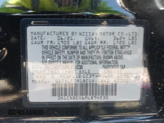2021 Nissan Versa SV with VIN 3N1CN8EV6ML894230, listed as a IAAI auction lot 41635074 with 67,872 mi miles. Bid and sale history available at carsss.com. Image 9.