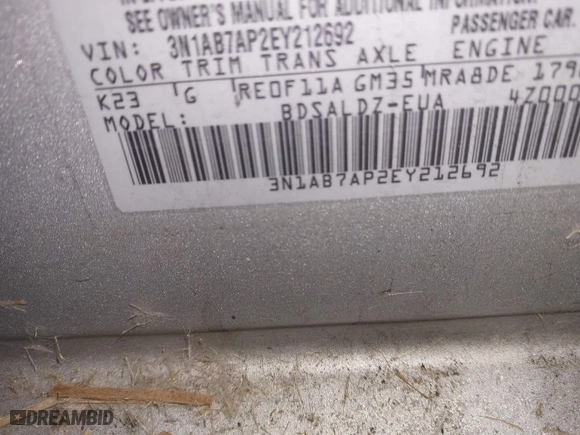 2014 Nissan Sentra SV with VIN 3N1AB7AP2EY212692, listed as a IAAI auction lot 41602444 with 1 mi miles. Bid and sale history available at carsss.com. Image 9.