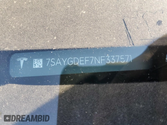 2022 Tesla Model Y Performance with VIN 7SAYGDEF7NF337571, listed as a Copart auction lot 45050805 with Not Provided miles and Salvage Title. Bid and sale history available at DreamBid. Image 13.