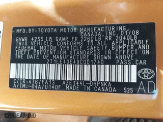 2009 Toyota Matrix S with VIN 2T1LE40E49C001740, listed as a IAAI auction lot 42088899 with 173,939 mi miles. Bid and sale history available at carsss.com. Image 9.