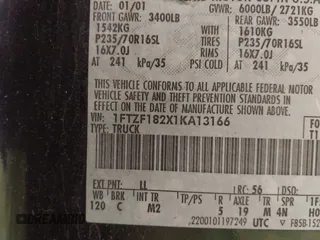 2001 Ford F-150 with VIN 1FTZF182X1KA13166, listed as a IAAI auction lot 42513979 with 197,994 mi miles and . Bid and sale history available at DreamBid. Image 9.