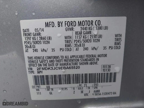2014 Ford Edge SEL with VIN 2FMDK3JC9EBA65520, listed as a IAAI auction lot 41741796 with 87,361 mi miles. Bid and sale history available at carsss.com. Image 9.