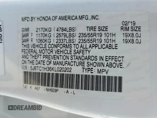 2019 Acura RDX with VIN 5J8TC1H36KL020202, listed as a Copart auction lot 46711655 with 67,494 mi miles and Salvage Title. Bid and sale history available at carsss.com. Image 15.
