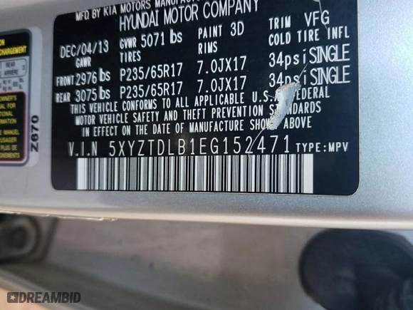 2014 Hyundai Santa Fe Sport with VIN 5XYZTDLB1EG152471, listed as a Copart auction lot 77062544 with 145,116 mi miles and Salvage Title. Bid and sale history available at carsss.com. Image 13.