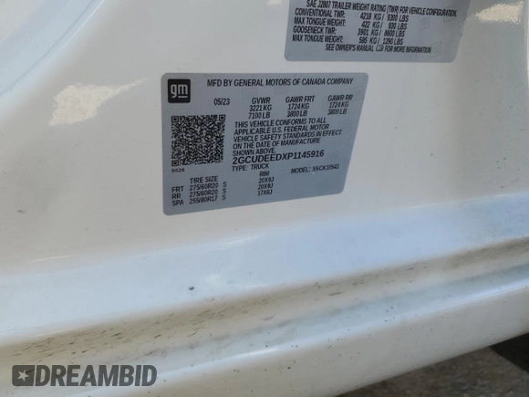 2023 Chevrolet Silverado 1500 RST with VIN 2GCUDEEDXP1145916, listed as a Copart auction lot 70619134 with Not Provided miles and Salvage Title. Bid and sale history available at DreamBid. Image 12.