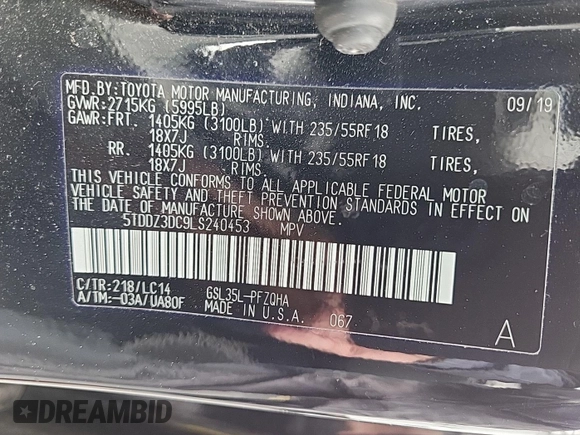 2020 Toyota Sienna XLE z VIN 5TDDZ3DC9LS240453, wystawiony jako IAAI lot #42566212 z przebiegiem 94 405 mil mil oraz . Historia ofert i sprzedaży dostępna na DreamBid. Obrazek 22.