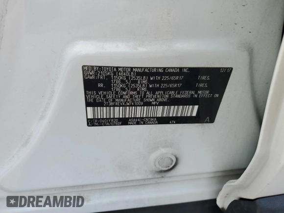 2018 Toyota RAV4 LE with VIN 2T3BFREVXJW741009, listed as a Copart auction lot 46268685 with 53,467 mi miles and Salvage Title. Bid and sale history available at DreamBid. Image 14.