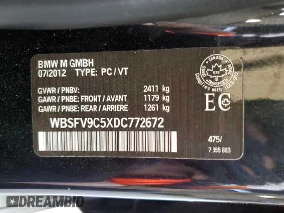 2013 BMW M5 z VIN WBSFV9C5XDC772672, wystawiony jako Copart lot #53732175 z przebiegiem 83 665 mil mil oraz Tytuł czysty. Historia ofert i sprzedaży dostępna na DreamBid. Obrazek 12.
