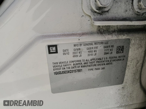 2012 Cadillac CTS Performance with VIN 1G6DJ5E3XC0157881, listed as a Copart auction lot 86434934 with 60,943 mi miles and Salvage Title. Bid and sale history available at DreamBid. Image 15.