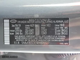 2024 Hyundai Tucson SEL with VIN 5NMJB3DE1RH370327, listed as a Copart auction lot 50461765 with 22,130 mi miles and Clean Title. Bid and sale history available at carsss.com. Image 14.