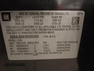 2014 Chevrolet Equinox LT with VIN 2GNALBEK0E6263063, listed as a IAAI auction lot 41822311 with 130,615 mi miles. Bid and sale history available at carsss.com. Image 9.