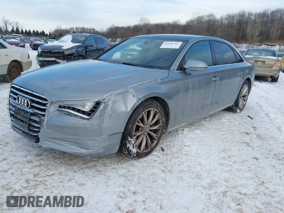 2012 Audi A8 with VIN WAURVAFD8CN017206, listed as a IAAI auction lot 41626707 with 138,922 mi miles and . Bid and sale history available at DreamBid. Image 2.