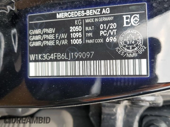 2020 Mercedes-Benz A 220 with VIN W1K3G4FB6LJ199097, listed as a Copart auction lot 59177035 with 135,571 mi miles and Clean title. Bid and sale history available at DreamBid. Image 13.