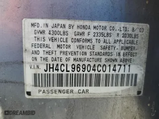 2004 Acura TSX w/Navigation with VIN JH4CL96904C014711, listed as a Copart auction lot 52646355 with 196,703 mi miles and Salvage Title. Bid and sale history available at carsss.com. Image 12.