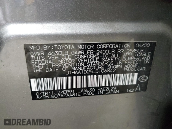 2020 Lexus IS 300 with VIN JTHAA1D25L5106842, listed as a Copart auction lot 45951295 with 73,240 mi miles and Salvage title. Bid and sale history available at DreamBid. Image 15.