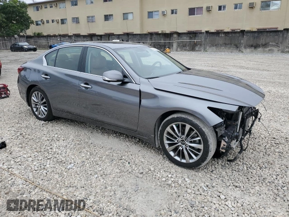2023 Infiniti Q50 Luxe with VIN JN1EV7BP1PM510616, listed as a Copart auction lot 42381345 with 7,611 mi miles and Non Repairable. Bid and sale history available at DreamBid. Image 4.