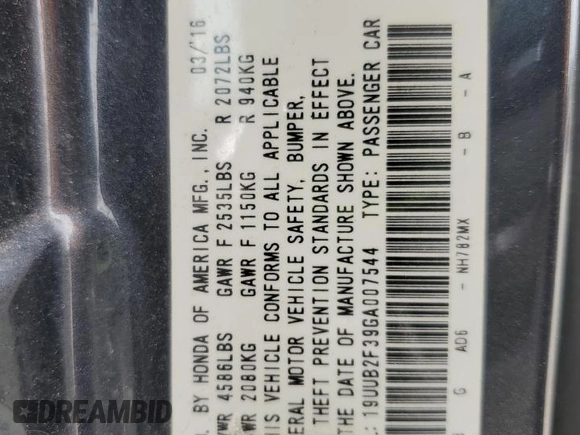 2016 Acura TLX V6 with VIN 19UUB2F39GA007544, listed as a Copart auction lot 59258525 with 222,663 mi miles and Clean title. Bid and sale history available at DreamBid. Image 12.