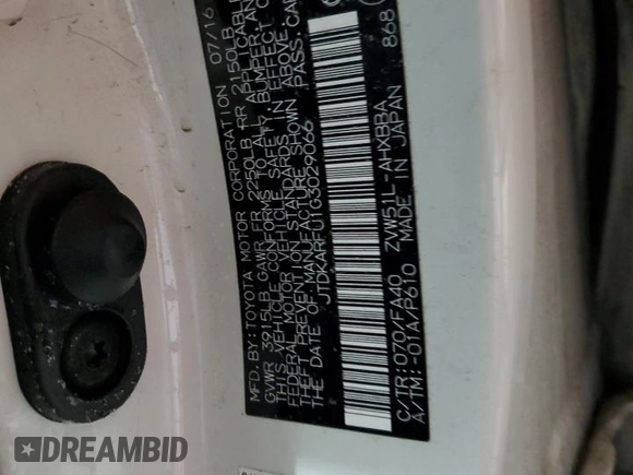2016 Toyota Prius Four with VIN JTDKARFU1G3029066, listed as a Copart auction lot 60194965 with 153,423 mi miles and Non repairable. Bid and sale history available at DreamBid. Image 14.
